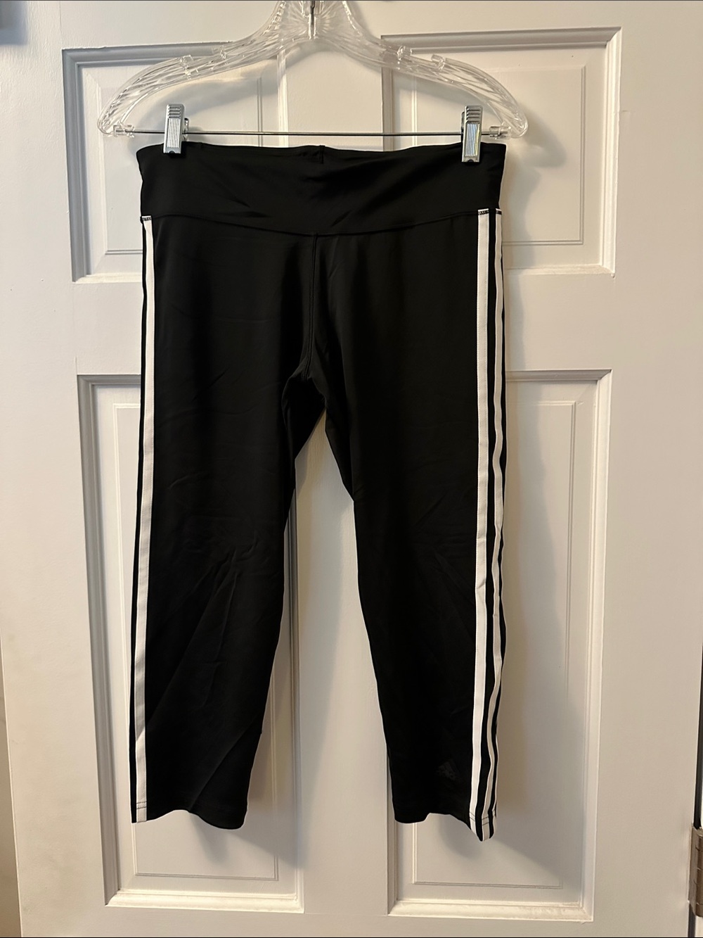 adidas Black Capri Leggings with White Side Stripes - Women's